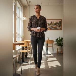 Zac & Rachel Womens Large Floral Balloon Sleeve Blouse Sheer Whimsigoth